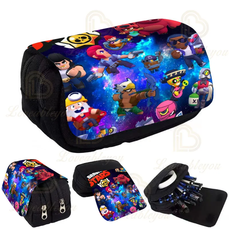 

Stars Print Pencil Case Kids Pencil Box Shoot Game Canvas Stretch Double Layer Large Capacity Cute School Stationery