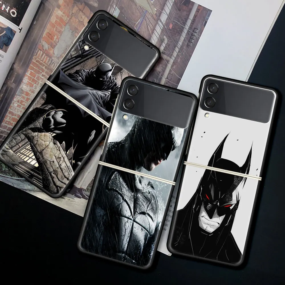 

Case For Samsung Galaxy Z Flip 3 5G PC Hard Cell Phone Cover ZFlip 6.7" Black Segmented Protect Coque Cool Batman
