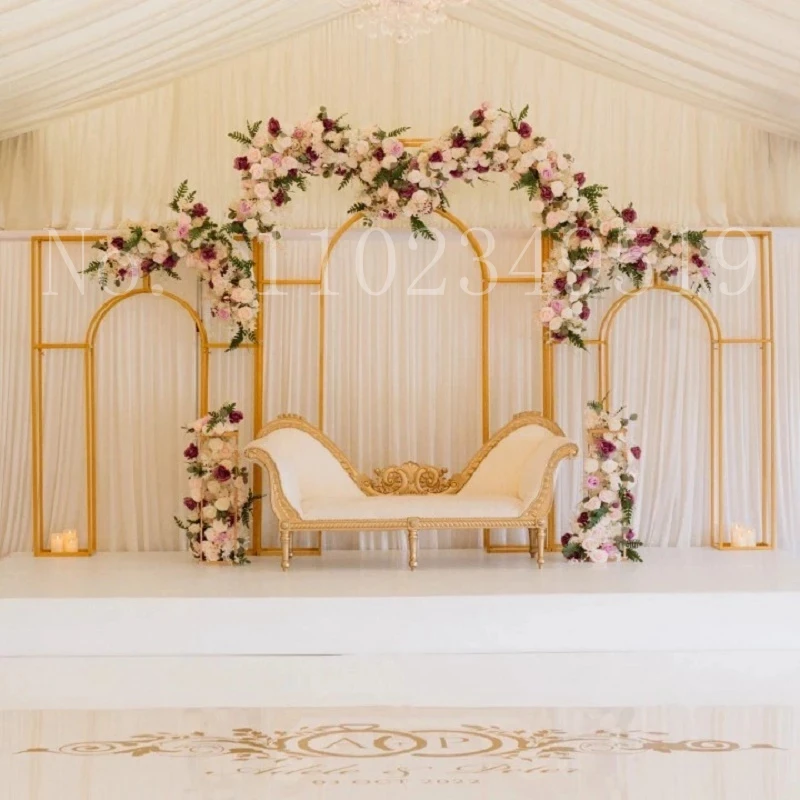 

3PCS Wedding Arch Flower Arch Stage Backdrop Metal truss Arch Decoration Cuboid Arc Background Gold Stand Props