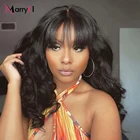 Парик ISEE с челкой для женщин, плотность 180%, малазийские волнистые волосы, парик без клея