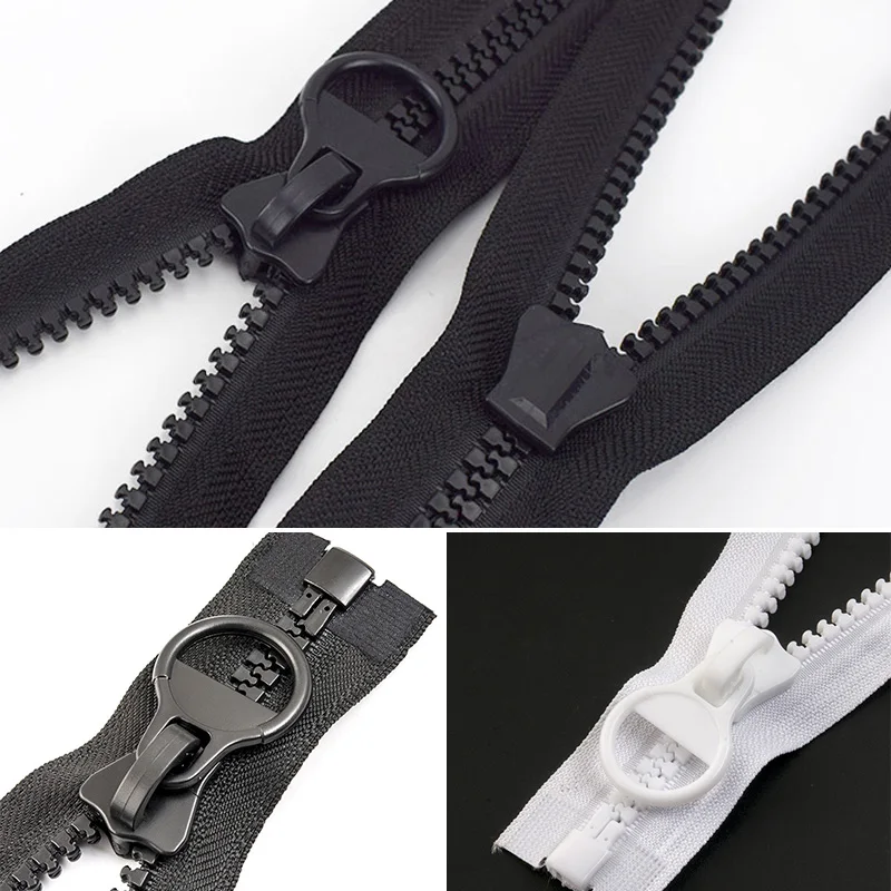 60-300cm 8# Resin Zippers Open End Long Zips For Down Jacket Coat Repair Kit Bag Tent Black White Closed Zippers Sewing Accessor