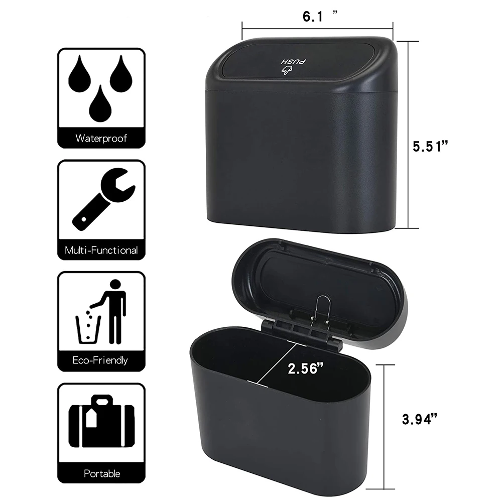 Hanging Car Trash Can Vehicle Garbage Dust Case Storage Box ABS Square Pressing Trash Bin Auto Interior Car Accessories Hot images - 6