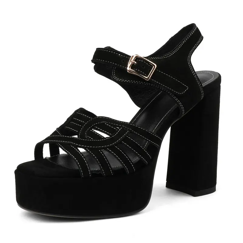 

Super High Heels Women Sandals Sexy Fashion Peep Toe Hollow Cow Suede Leather Pumps Spring Summer Party Prom Shoes Woman