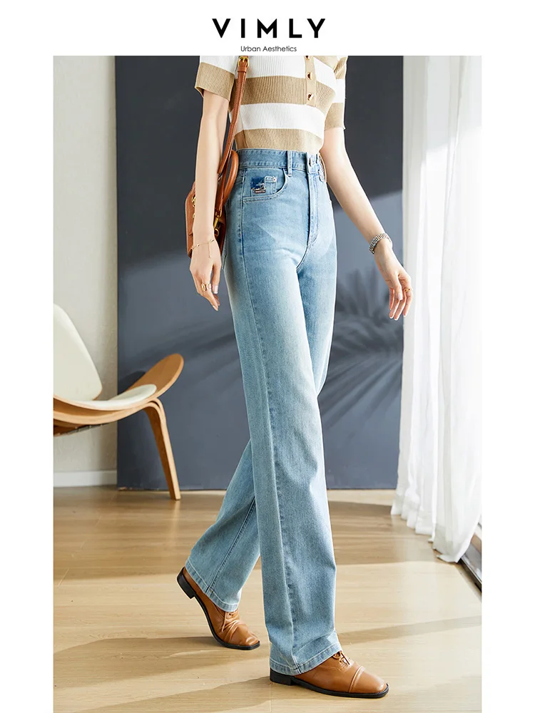 

Vimly Jeans for Female 2023 Summer New Loose High Waist Straight Wide Leg Chic Trousers Women's Pants Casual Denim Pantalones