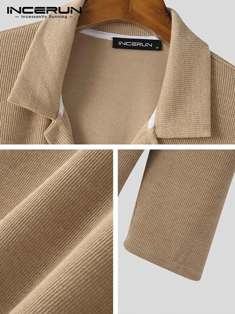 INCERUN Tops 2022 Korean Style Men's Fashion Solid Color Comfortable Blouse Casual Male Pinstripe Long Sleeve Lapel Shirts S-5XL