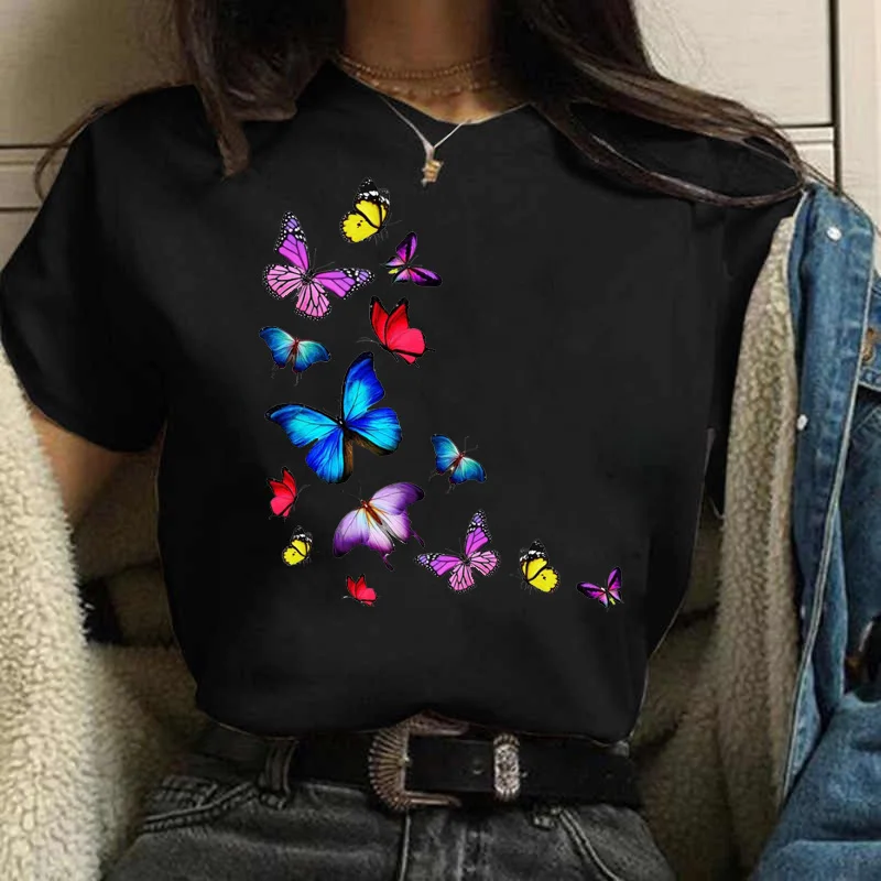 

Watercolor Butterfly New Women T Shirt Cute Casual Short Sleeve Sweet Fashion Print Lovely Clothes Tops Tees Tshirt T-Shirt