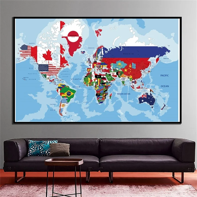 

225*150cm World Map Wall Art Poster Non-woven Canvas Painting Unframed Print Living Room Home Decor School Teaching Supplies