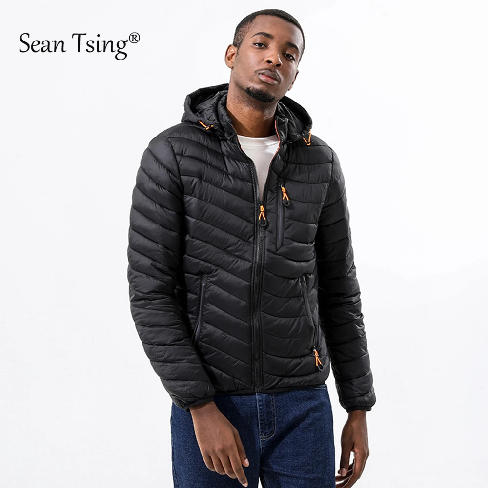 

Sean Tsing® New Thicken Parkas Men Winter Jacket Warm Casual Hooded Cotton Coat Male Solid Color Zipper Mens Fashion Clothing