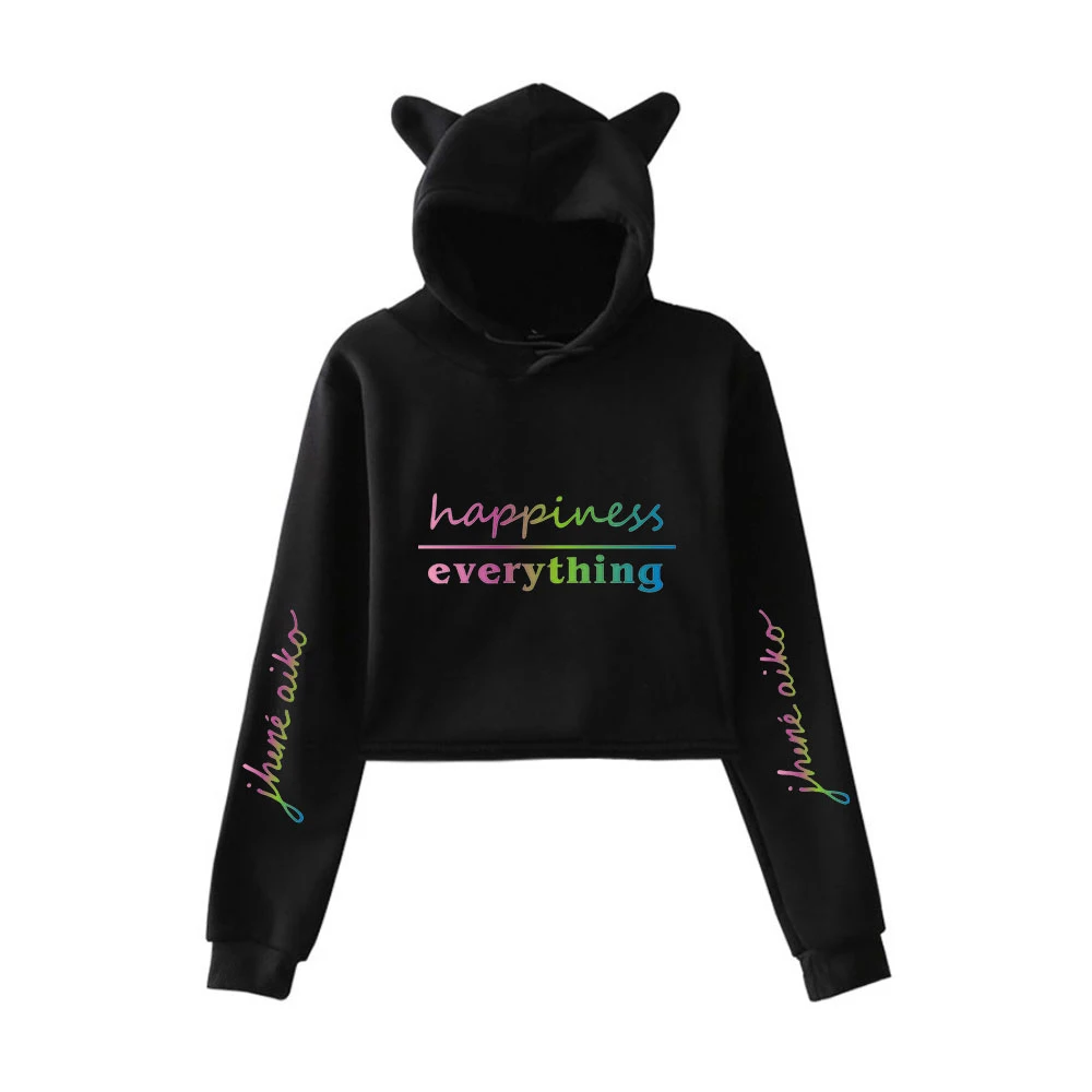 

Jhene Aiko Printing Cat Cropped Hoodies Girl Long Sleeve Pullover Crop Tops Sexy Loose Ins Tide Kpop Hoodies