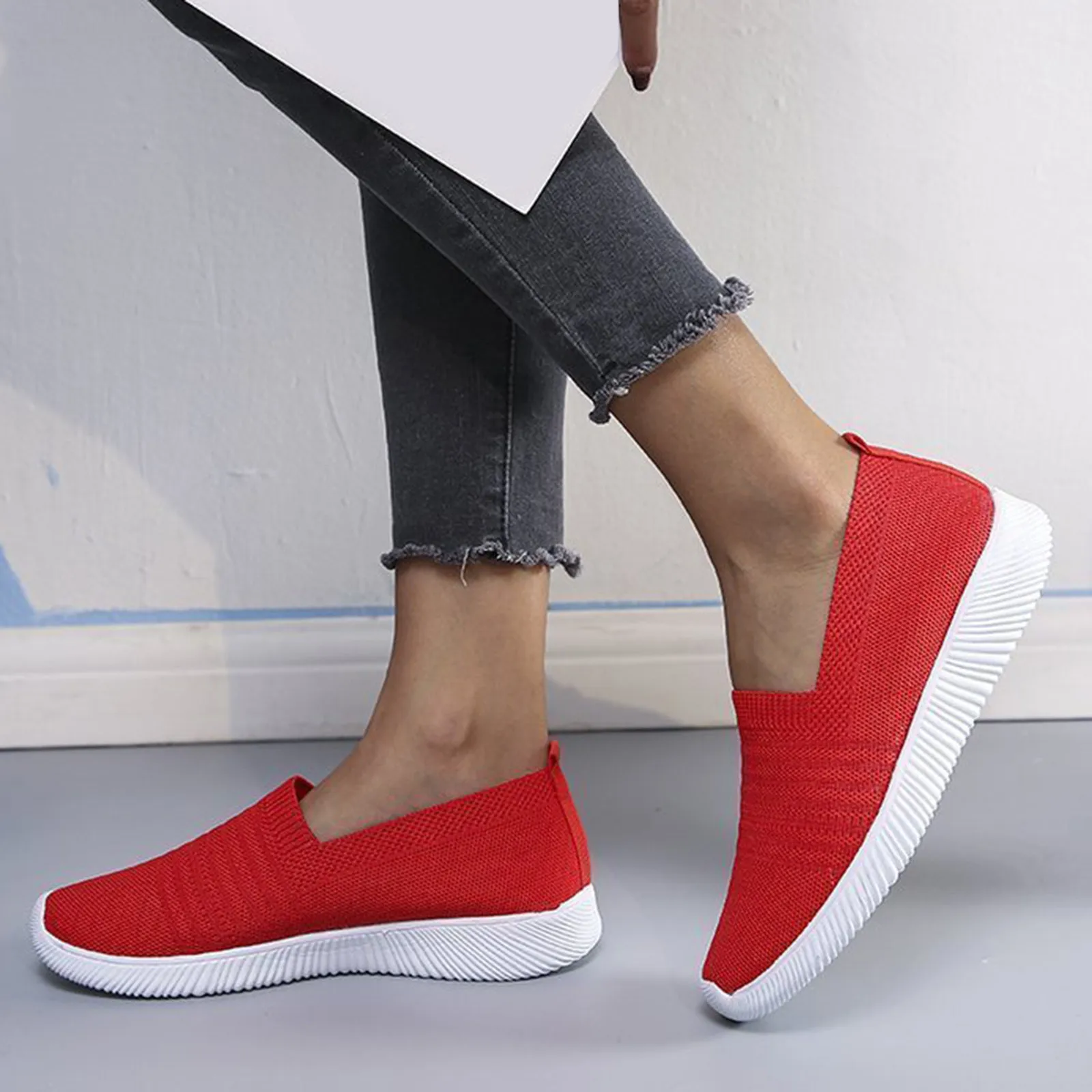 

Vulcanized Sneakers Women Trainers Knitted Sock Sneakers Ladies Slip-on No-Slip Shoes Casual Walking Flat Shoes Zapatillas Mujer