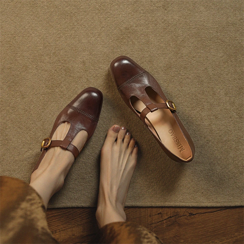 Женские балетки Мэри Джейн из натуральной кожи ручной работы с Т-образным