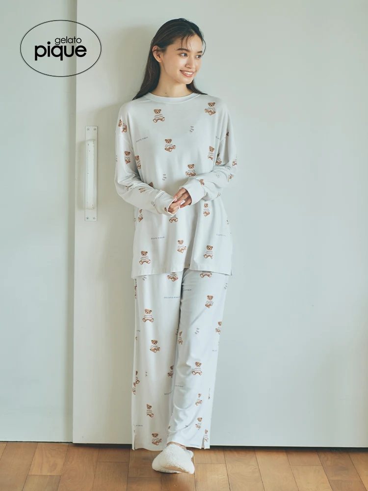 Loungewear Room Wear Gelato Pique Bear Prints Homewear Ppajama Dress  Molda