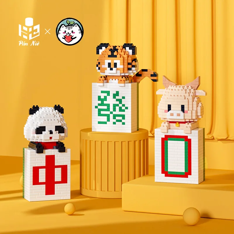 Kawaii животные маджонг модель корова олень микро строительные блоки собранная