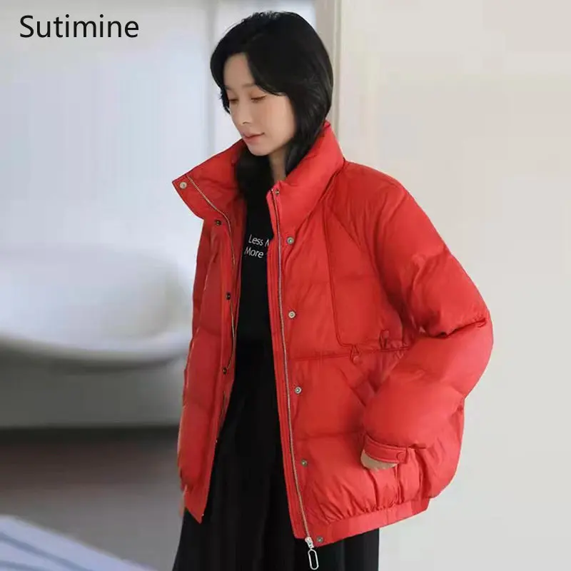 Coat Women Office Lady Pockets Down Jacket Women's Fashionable Warm and Simple Winter Coat Loose Button Winter Clothes Women