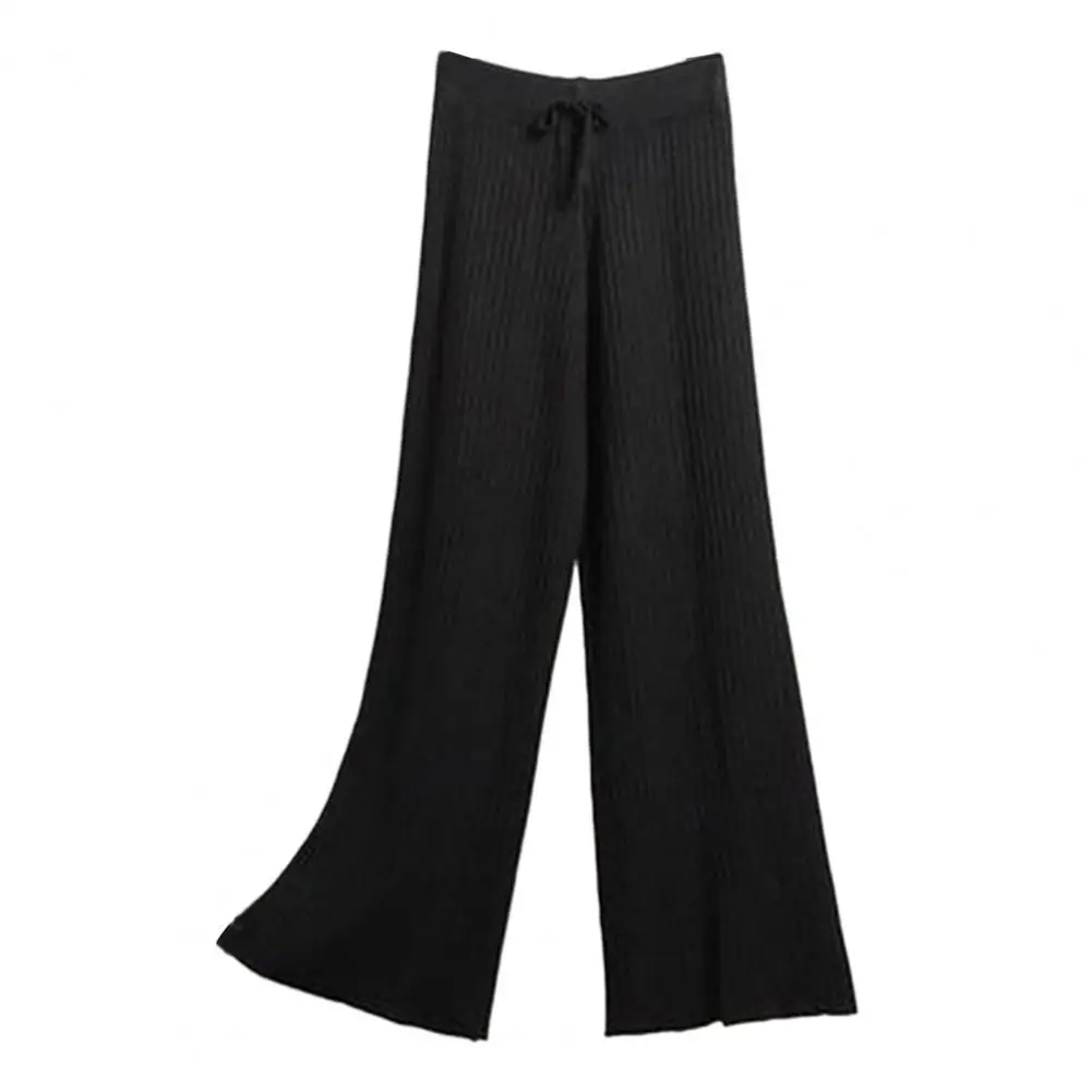 

Women Wide-leg Knit Trousers Streetwear Women's Ribbed Wide Leg Pants Elastic High Waist Drape Drawstring for Autumn/winter
