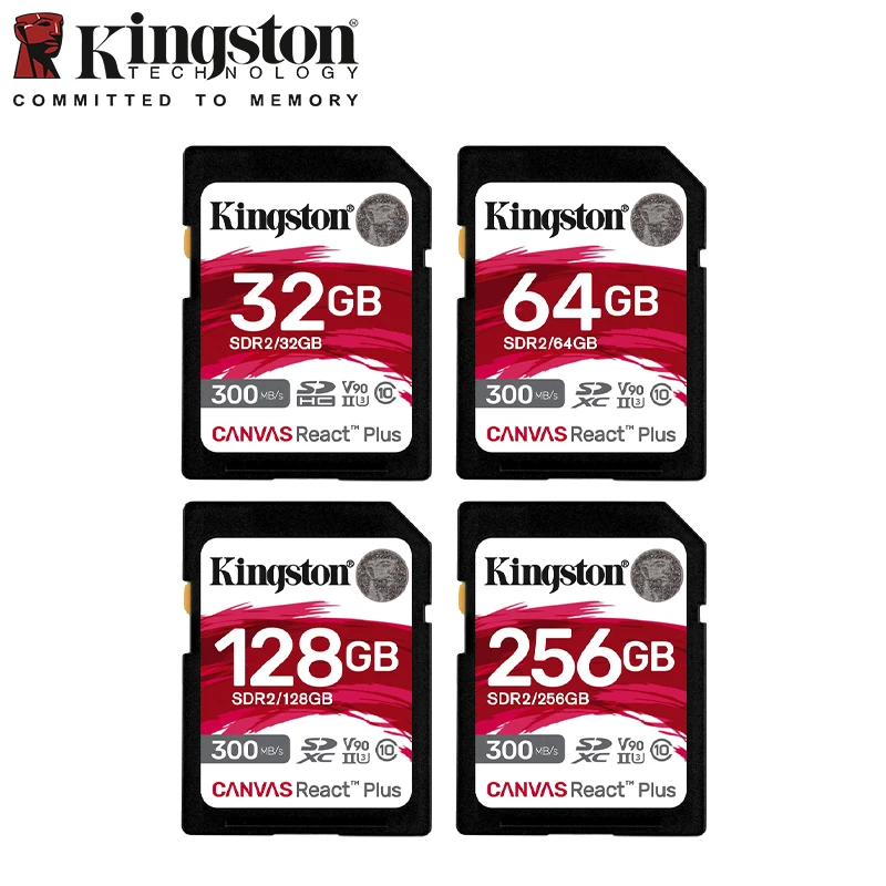 

Kingston React Plus HIgh Speed SD Card U3 V90 8K Memory Card for Camera Up to 300Mb/s Read with Original Reader