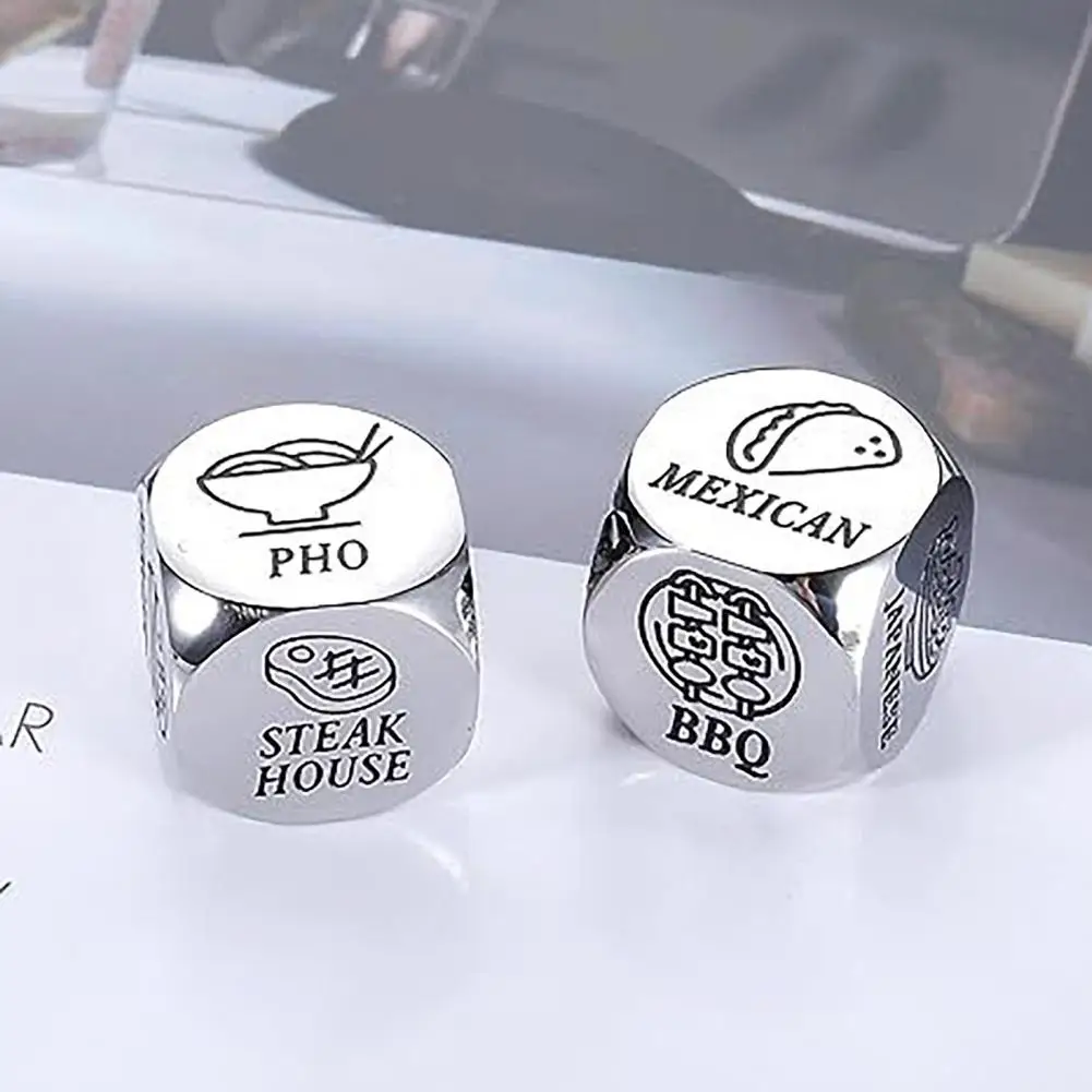 

Durable Dice Stainless Steel Food Decision Dice Durable Unique Design with Six Patterns Anniversary Date Night for Men for Wife