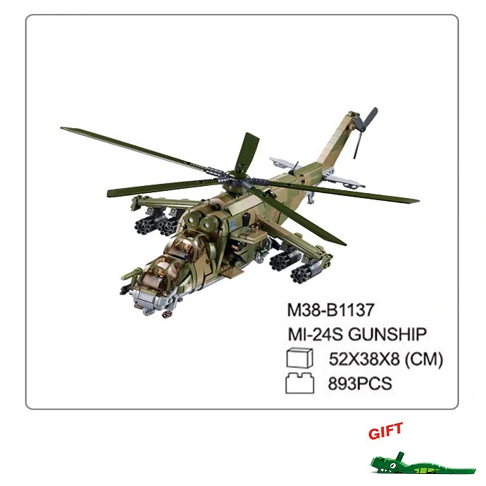Конструктор Sluban MI-24: Новый военный вертолет, модель современных вооруженных сил, набор для сборки своими руками, кирпичики для детей, игрушка на день рождения (art.: 3920d07fe2d3e) - 3920d07fe2d3e