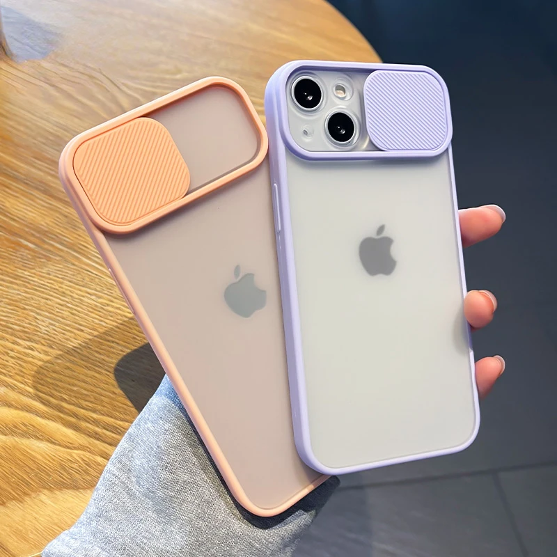 

Slide Lens Camera Protection Case For iPhone 13 12 11 Pro Max X XR XS 7 8 Plus SE 2022 Candy Soft Matte Bumper Transparent Cover