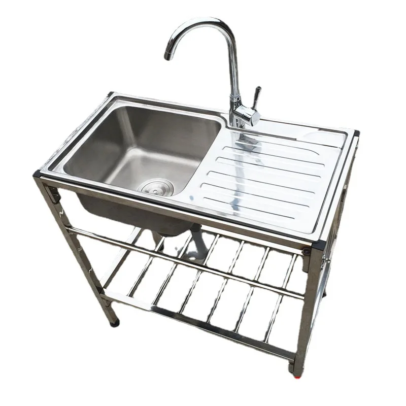 

Kitchen stainless steel bracket basin sink double tank with sink basin rack wash vegetables wash face wash dishes operation coun