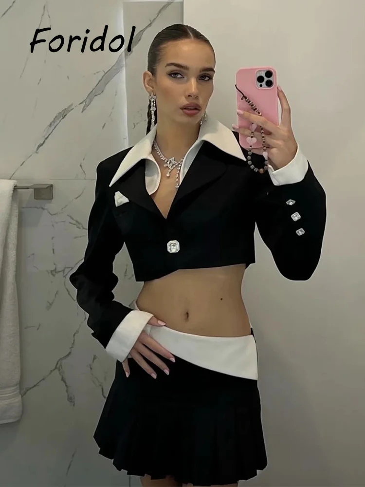 

Black Pleated Blazer Dress Sets Women Fashion Autumn Chic Female Faldas Cortas A Line High Waist Sexy Dresses Femme 2022