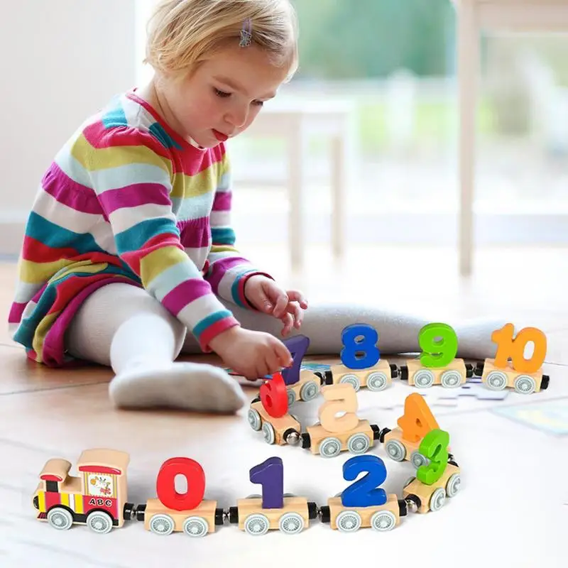 

Wooden Magnetic Train Set Wooden Digital Letters Cars Building Dinosaur Vehicles Baby Cognitive Fine Motor Skills Preschool Toys