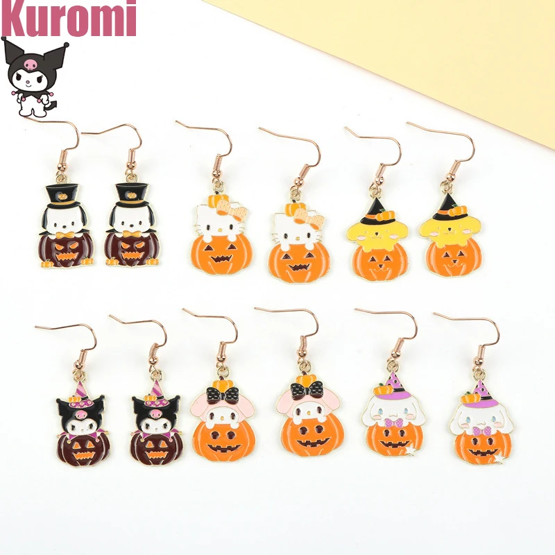

Sanrio Hello Kitty Pompompurin Cinnamoroll My Melody Kawaii Cartoon Earrings Kuromi Spooky Pumpkin Jewelry Girls Halloween Gift