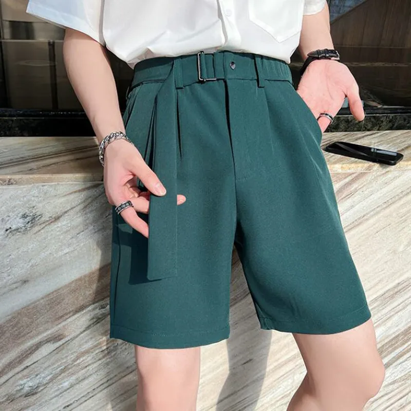 2022 Korean Style New Design Men Shorts Summer Short Suit Pants Green Beige Unisex Clothing Solid Thin Regular Fit Shorts S-3XL