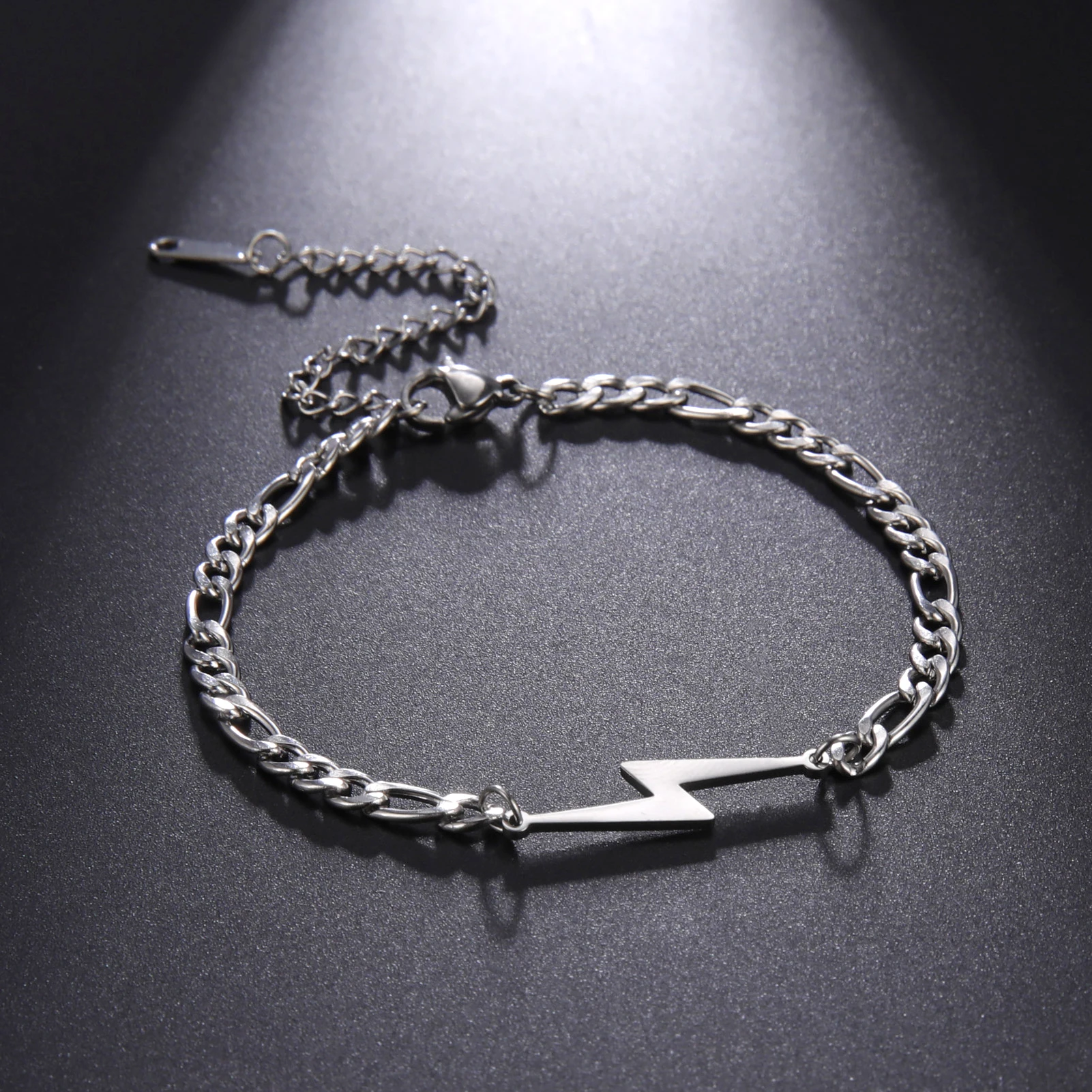 

Kkjoy Foot Chain of Women Men Silver Color Lightning Stainless Steel Anklet Simple Fashion Girls Birthday Jewelry Accessorie