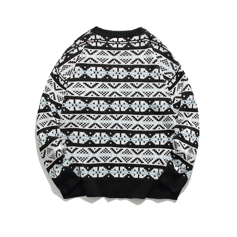 Мужской осенне-зимний пуловер с круглым вырезом свитер геометрическим узором в