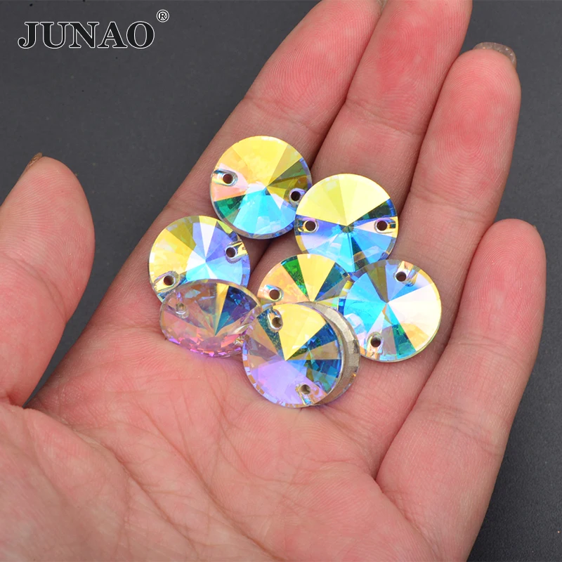 

JUNAO 8 10 12 14 16 18mm Top Quality Crystal AB K9 Glass Rhinestone Flatback Sewing Strass For Clothes Shoes Needlework Crafts