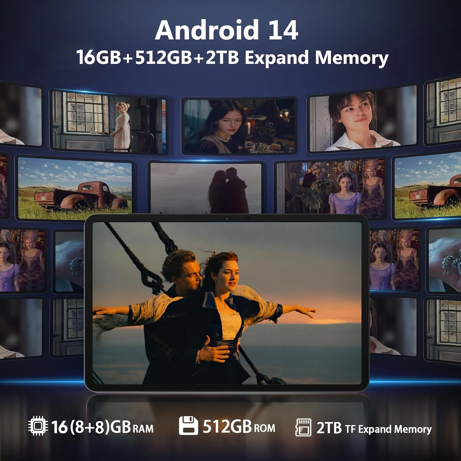 Фото Глобальная версия, 14-дюймовый планшетный ПК с большим экраном, Android14, сотовый + Wi-Fi, телефонный звонок, планшет, 16 ГБ + 512 ГБ, GPS, Google Play Pad, 14 дюймов, 14,1 дюйма №3