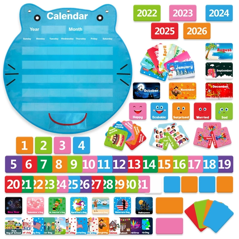 

Wall Hanging Calendar Pocket Chart with Hooks Collapsible Chart Classroom Wall Decoration for Home Kindergarten School