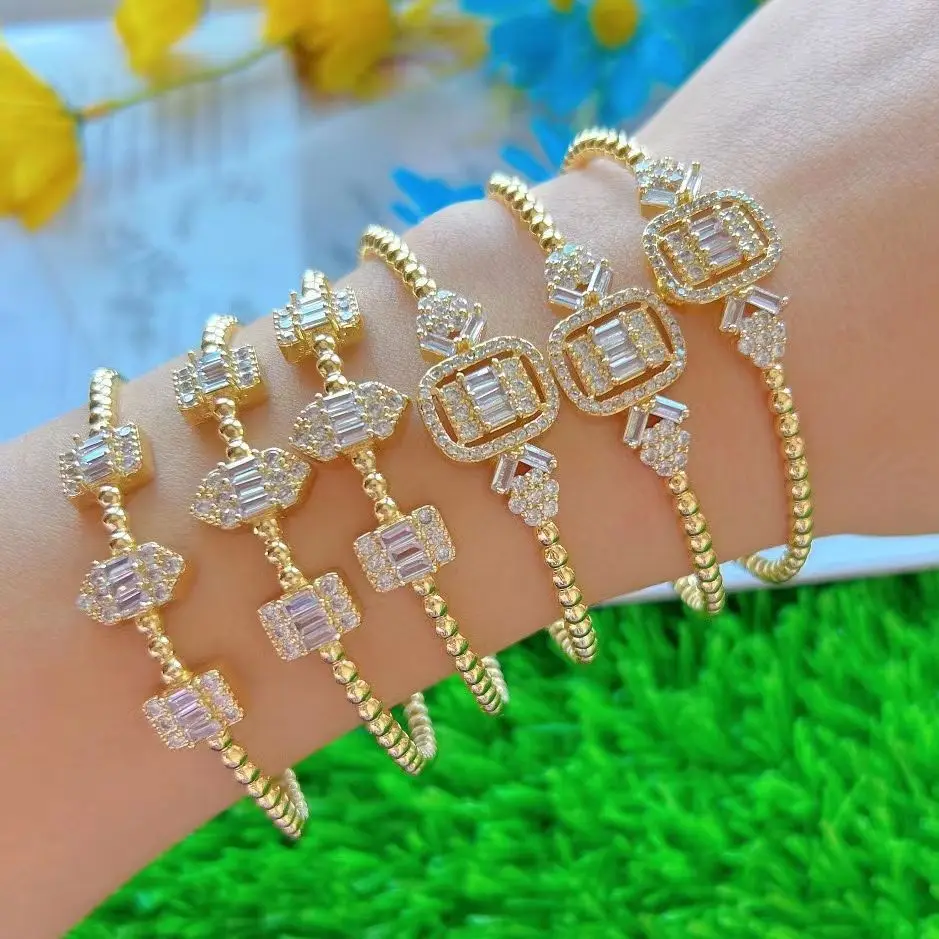 5Pcs Trendy Simple Brass gold plated shining Cubic Zircon Crystal CZ Bangle bracelet Women for daily life
