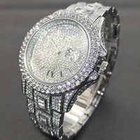 missfox men watches hip hop bling stainless steel waterproof male quartz wrist watch fashion round silver auto date mens clocks