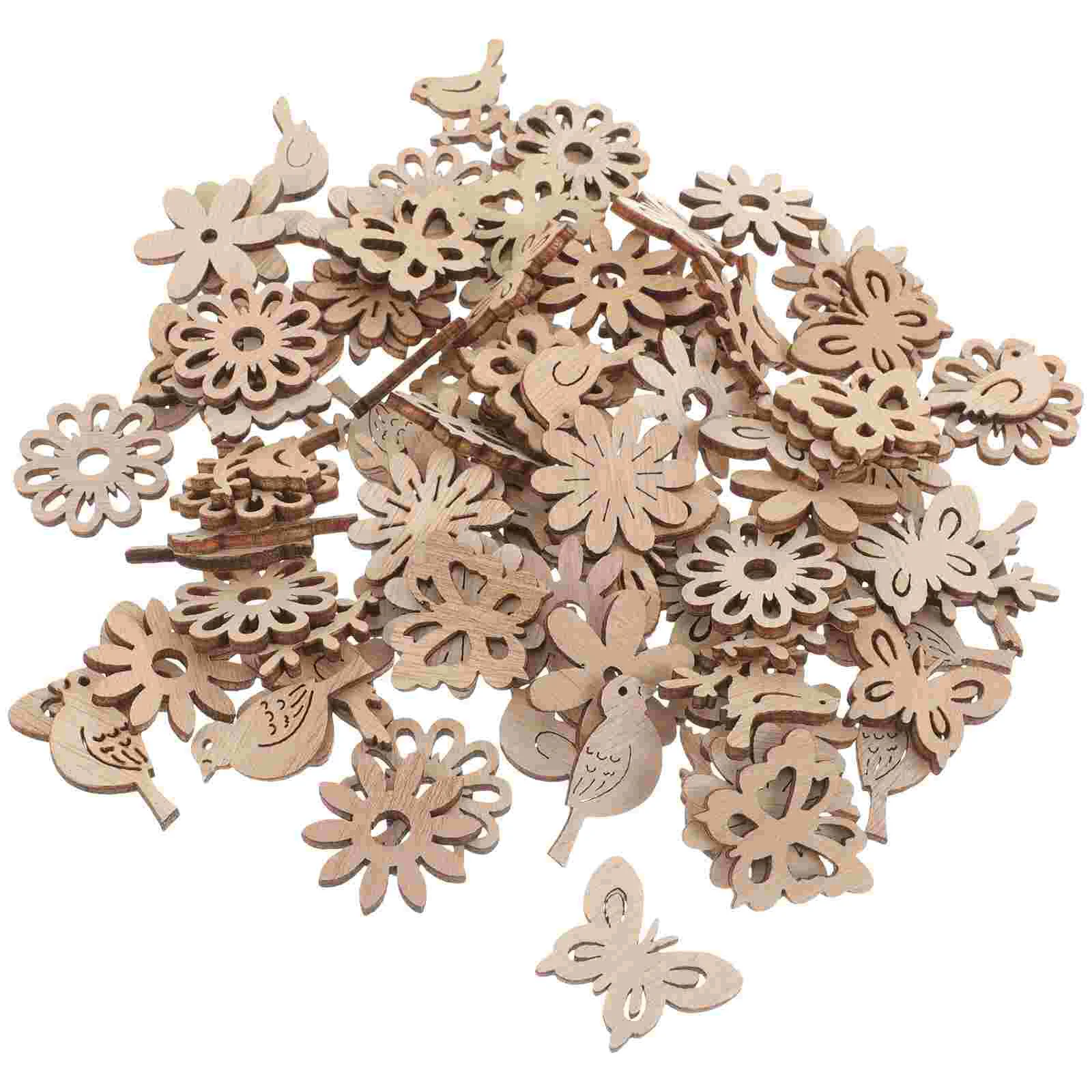 

100pcs Christmas Wooden Ornaments Unfinished Flower Bird Wooden Slice Wood Gift Tags Christmas Tree Embellishments Cutouts