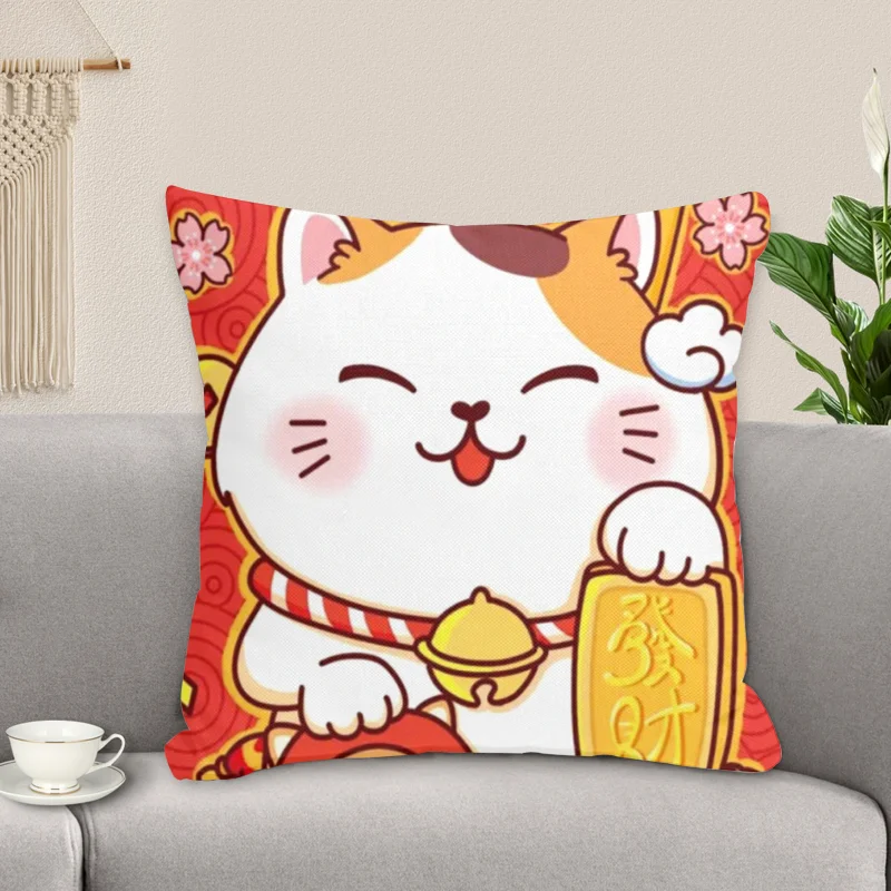 

Японская Мягкая Наволочка с изображением кошки удачи, различные наволочки с изображением кошки удачи для дивана, автомобильная декоративн...