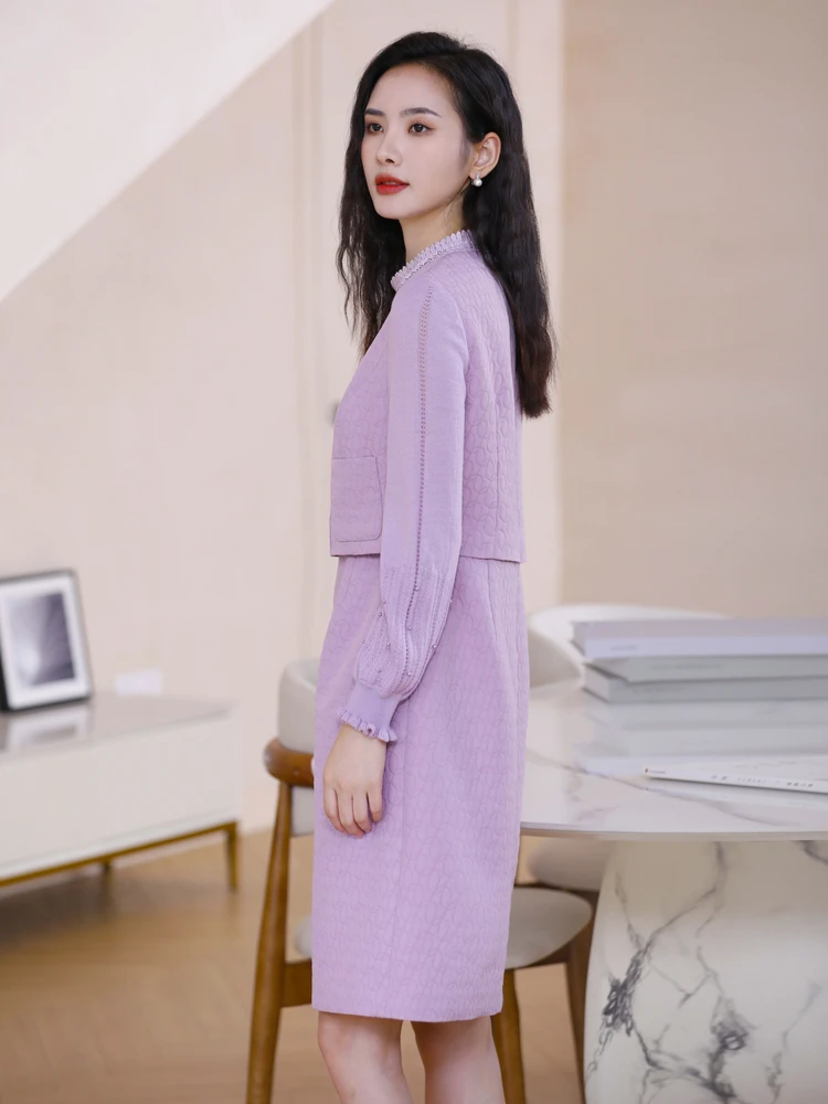 Buoubuou 2024 осеннее новое стеганое платье из мериносового флиса с торговым центром