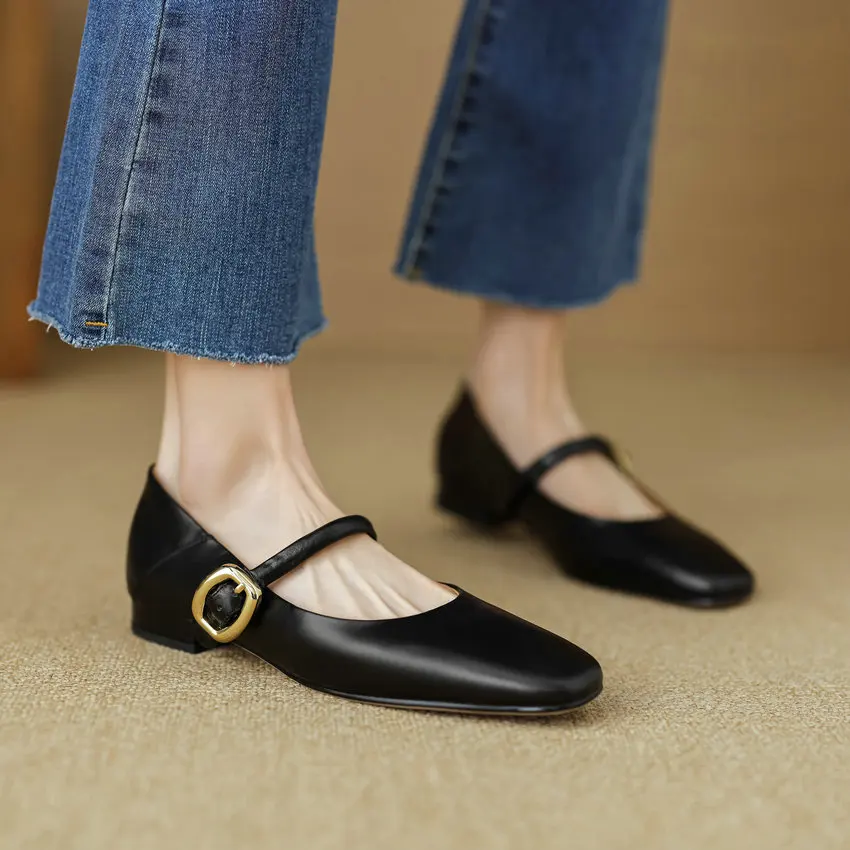 QUTAA/2024 г. Женские туфли-лодочки Туфли Мэри Джейн на низком толстом каблуке с