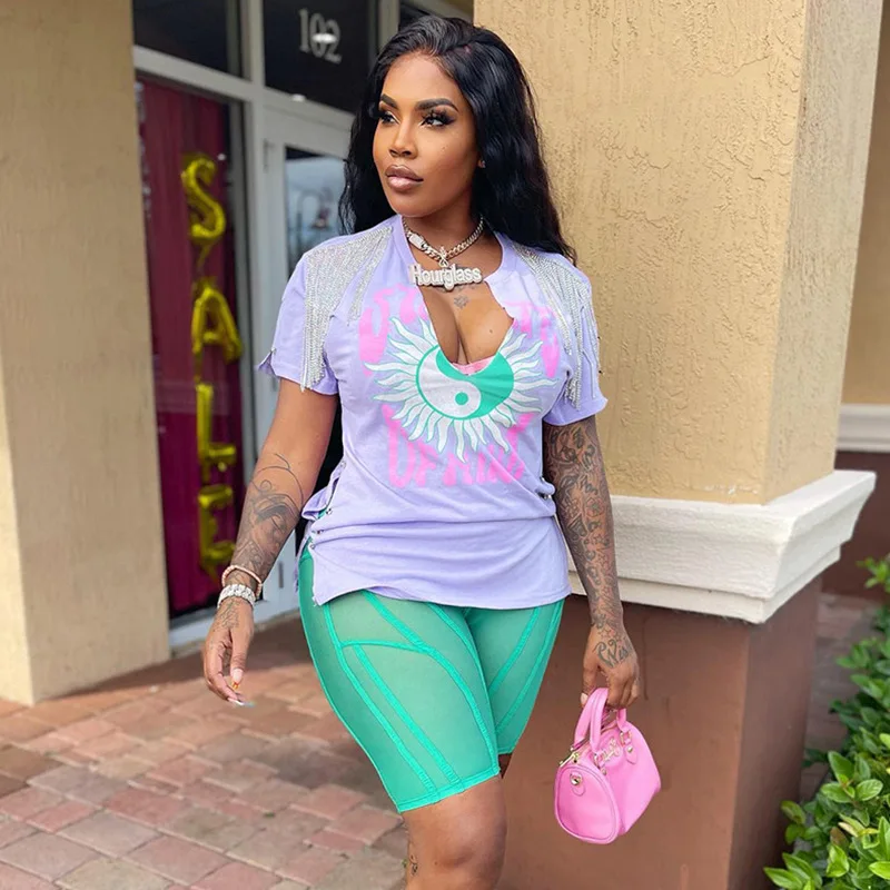 

Women Fashion Short Sleeve Letter Print V Neck T Shirt Tops Tees Blouse 2022 Summer Clothes Wholesale