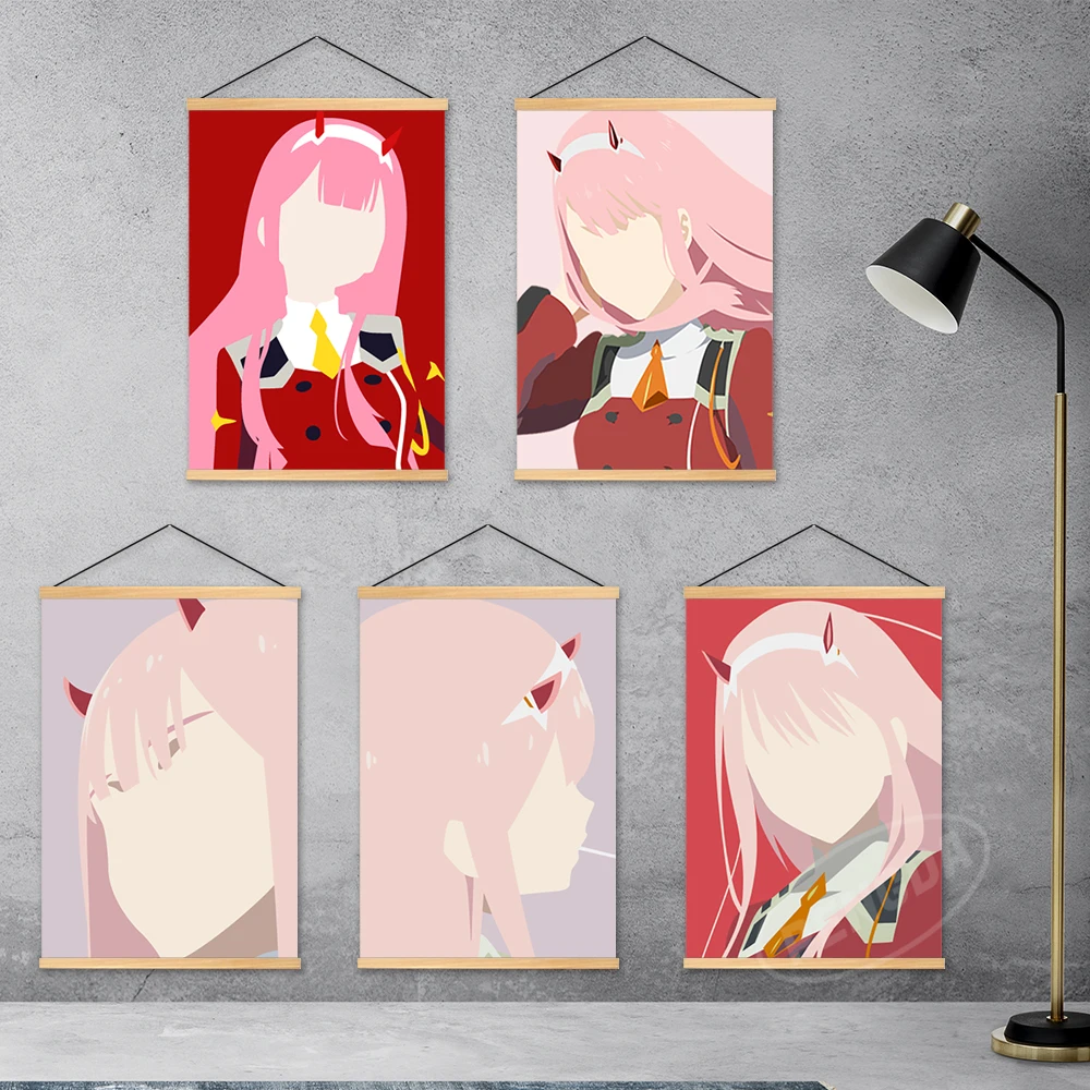 Home Decor Canvas Darling In The Franxx Wooden Hanging Painting Anime Wall Art Mural Zero Two Poster Modular Picture Living Room
