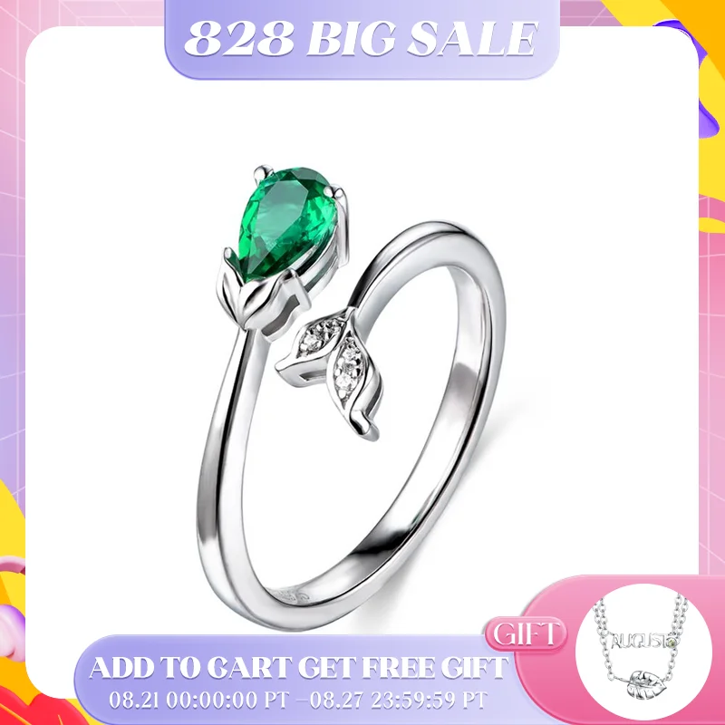 

ATTAGEMS 100% 925 Sterling Silver Pear Cut Created Moissanite Emerald Gemstone Anniversary Open Ring For Women Fine Jewelry