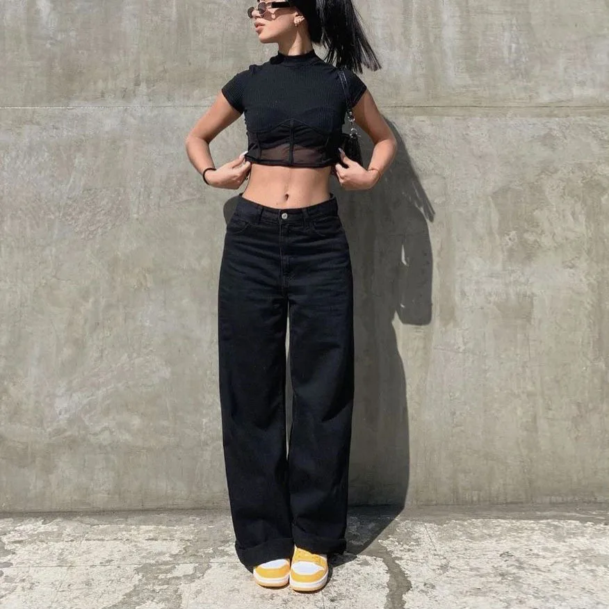 

Jeans for Women Autumn New Fashion High Waist Slimming Black Straight Pants for Women