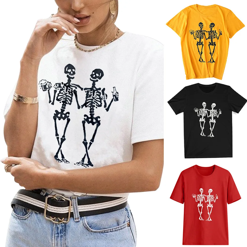 

T-shirts For Women Drinking skeleton dancing beer fun print Harajuku Summer T Shirt Fashion Female T-shirt Casual Tee Clothing
