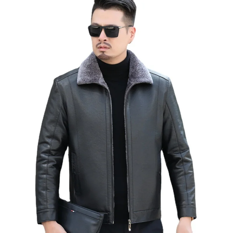 

realWinter 100% genuine fur one-piece coat for middle-aged and elderly men's father's clothes, plush thickened leather jacket, H