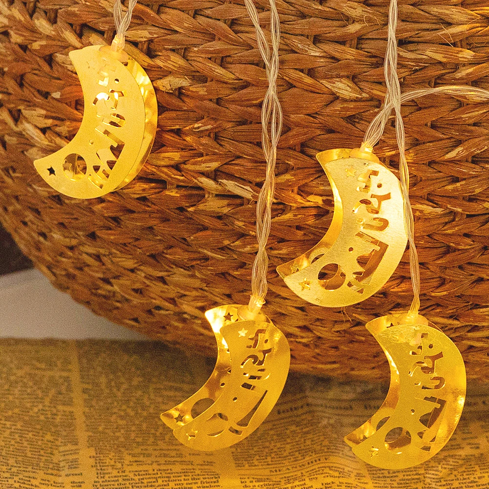 

LED Hollow Moon String Lights Alloy Pendant Fairy Lamps Eid Mubarak Decoration Holiday Garden Decoration Lights String