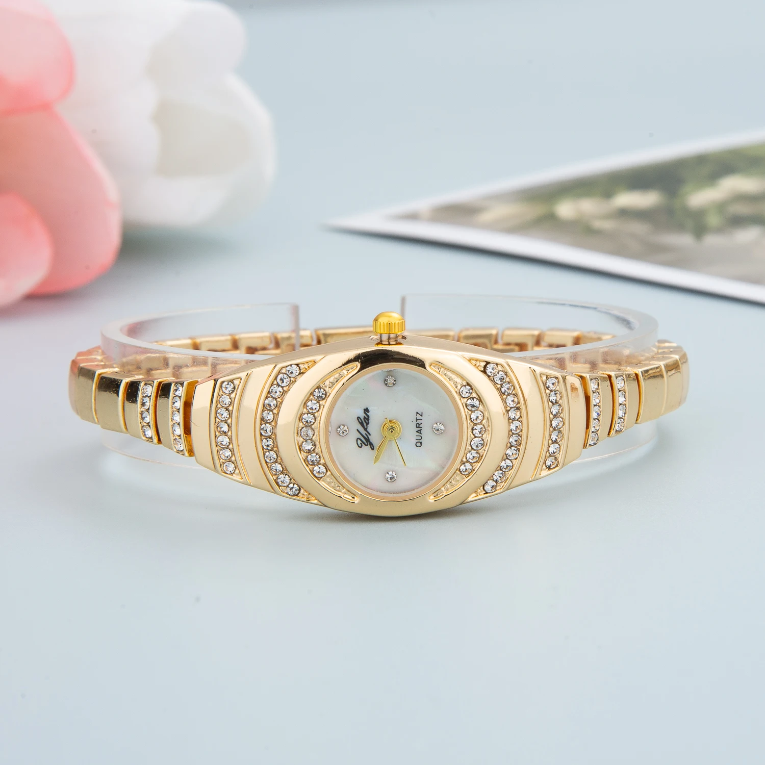 New Luxury K Gold Crystal Diamond Watch Dresses for Women 2023 Fashion Quartz Wristwatches Gift reloj relojes Free Shiping