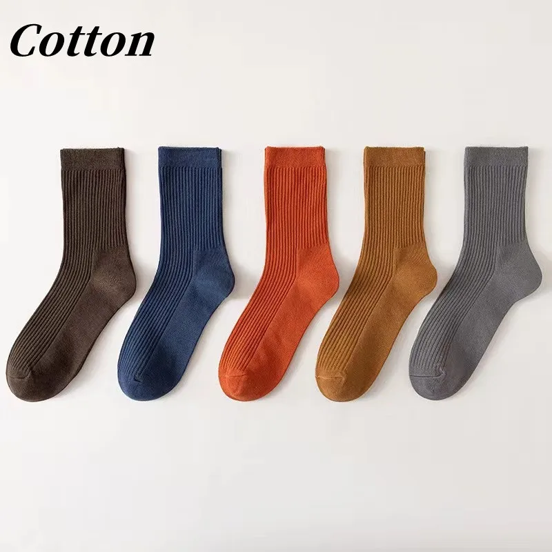 

5pairs/Lot Men's Cotton Socks Medium Tube Socks Breathable Men's High Quality Happy Color Socks Men's Solid Color Business Socks