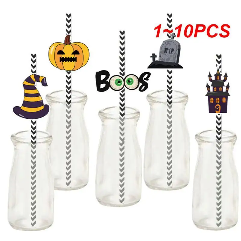 

Одноразовые соломинки с конфетти, странные прочные одноразовые украшения, уникальные бумажные соломинки для Хэллоуина, праздничные принадлежности, 1 ~ 10 шт.