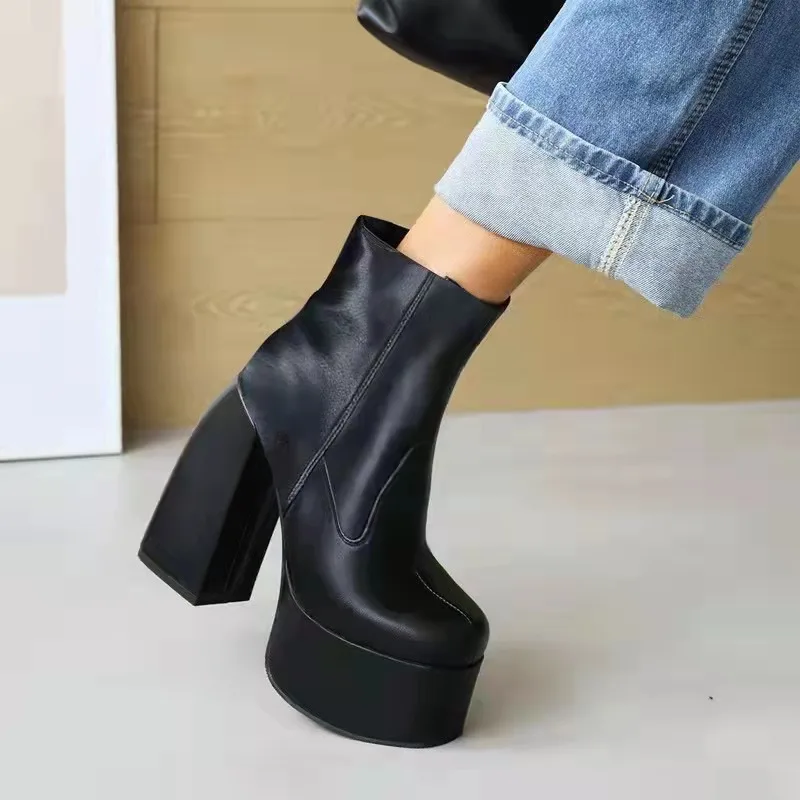 Luxury Brand New Ladies Platform Boots Fashion Thick High Heels Women's Boots Party OL Sexy Block Heel Shoes Women 2022 New